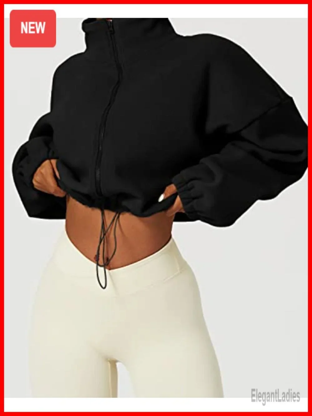 Womens Full Zip Fleece Short Jacket Warm Winter Long Sleeve Stand Collar Sherpa